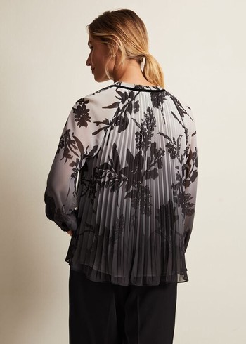 Phase Eight Nayla Shadow Floral Pleat Shirts Grey USA | 7416298-MS